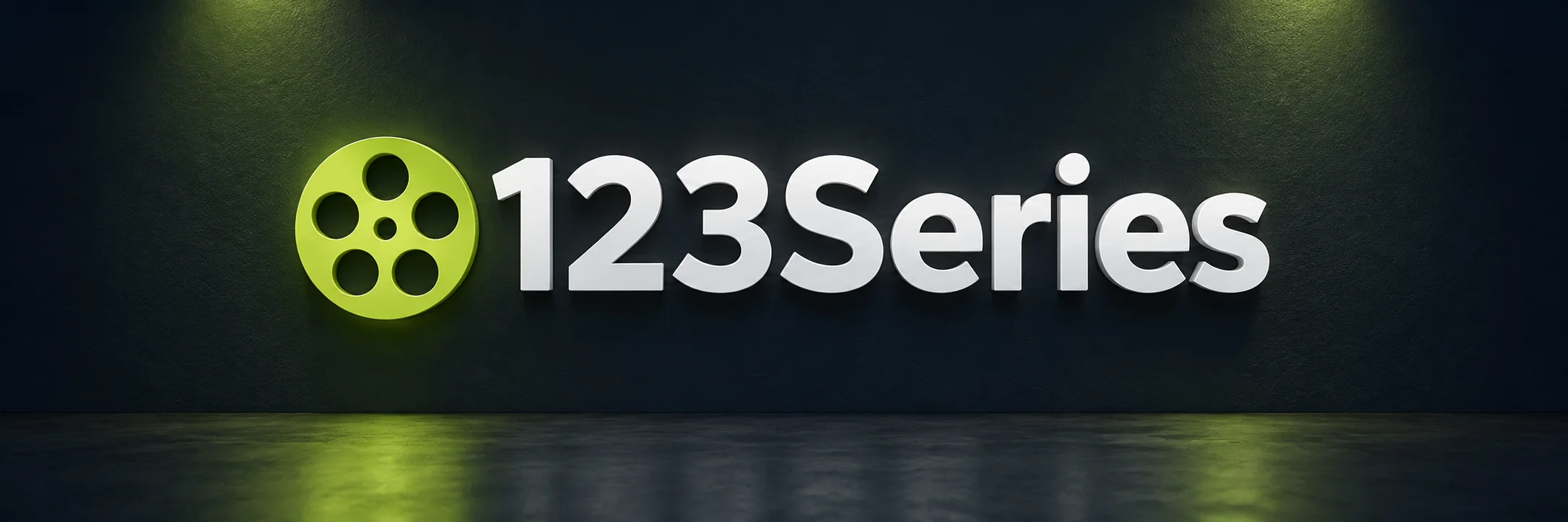 123Series white lettering with a green film reel on a dark wall